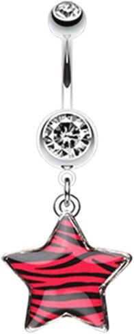 Pierced Owl 14GA Stainless Steel CZ Crystal Zebra Star Dangling Belly Button Ring in Saudi Arabia