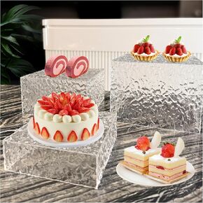 Buffet Risers Food Service Display Risers for Parties Bread Display Stands, 3pcs Wave Grain Cuboid with Hollow Bottoms 6"×7"×8"