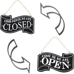 Open Closed Signs for Business - 10 × 5.3 Inch Double Sides Open Closed Hanging Sign Two Sided Reversible Come In We're Open or Closed Store Hanging Sign for Coffee Bar Shop Door Window
