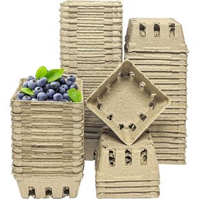 60 Pack Pulp Fiber Berry Basket，Molded Berry Basket Produce Vented Container for Fruits and Vegetables, Farmers Market, Grocery Store, 1/2 Pint (4 x 4 x 1.8 In)