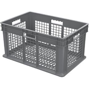 Akro-Mils 37612 Plastic Straight Wall Container Tote with Mesh Sides and Mesh Base, (24-Inch x 16-Inch x 12-Inch), Gray, (3-Pack)