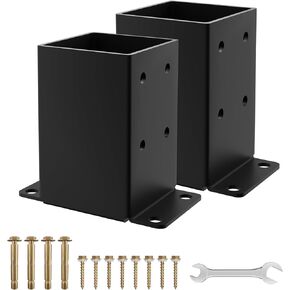 4x4 Post Base 4 Pcs- Inner Size 3.5x3.5 Inch Wood Fence Post Anchor - 13 Gauge Heavy Duty Solid Steel Black Powder-Coated Railing Post Brackets for Support Deck, Pergola - Includes Screws