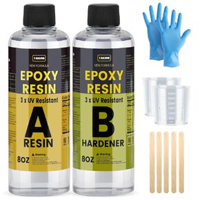 16OZ 3×UV Resistant Resin Kit,No Bubble & Crystal Clear Epoxy Resin for Coating, Casting, Table Top,DIY, Bar Top, River Tables, Resin Art, Wood with High Gloss Finish