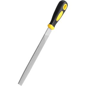 8'' Flat Hand Metal File, Ergonomic Rubberized Handle, Uniform Teeth, Strength High Carbon Steel, Suitable for Long Time Use for Trimming, Removing, Sharping Metal, Stone, Wood, and more.