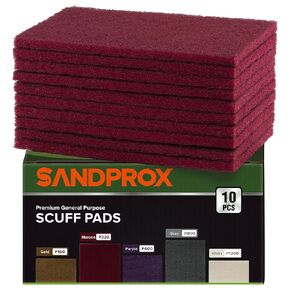 Scuff Pad 6" x 9" 320 Grit Maroon Scuff Pads for Paint Prep,10pcs Aluminum Oxide Abrasive Pads for Automotive Cleaning Surface Preparation