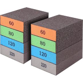 Romeda 8-pack sanding sponge, Four Grits Per Pack 60/80/120/220, Washable and Reusable Handmade Sandpaper Block, Drywall Sandpaper Blocks for Wooden Drywall Sheetrock and Metal Glazing