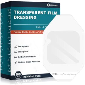 Transparent Film Dressing 2.36" x 2.75", 100 Packs Waterproof Wound Bandage Adhesive Patches, Wound Cover Patches for Post Surgical Shower, IV Shield, Tattoo Aftercare Bandage
