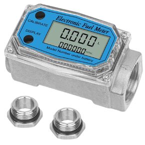 1" 2.6-26 GPM Inline NPT Thread Flowmeter, Digital Turbine Fuel Flow Meter, for Water, Diesel, Gas Oil, Gasoline, and Other Liquids - Supports Gallon, QTS, PTS, L, m³ with 3/4 in Adapters