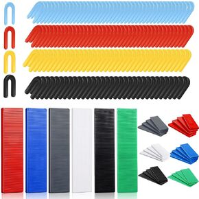 300 Pcs Plastic Shims Structural Tile Plastic Flat Shims and U Shaped Horseshoe Plastic Shims for Leveling, 1/4'', 3/16'', 1/8'', 1/16'', 3/64'', 5/64'', 1/8, 5/32'', 13/64'', 15/64''