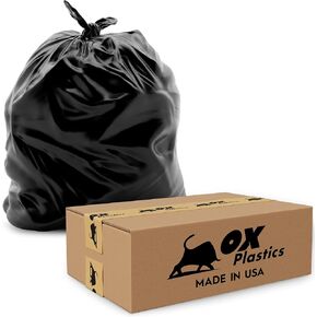55 Gallon Trash Can Liners Bags - (50 Count) Capacity & 2mil Thick Extra Heavy Duty Strength - Large Garbage, Leak-Proof & Durable, House & Commercial Use Bags Black