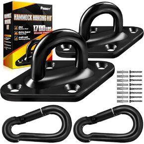 [UPGRADED] 1700 lb Capacity 2PCS M10 Stainless Steel Pad Eye Hooks+2PCS 10MM Snap Hook + 8PCS Heavy Duty Screws for Hammock Hanging Kit, Swing Hanging, Wall/Ceiling Mount, Indoor & Outdoor