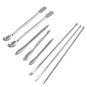 8pcs Stainless Steel Laboratory Micro Spoon Reagent Scoop Laboratory Mixing Spatula Set for Deep Bottles and Jars Silver