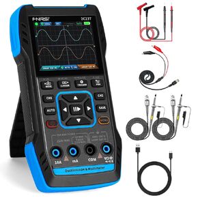 3 in 1 Handheld Oscilloscope Multimeter DDS Generator (Upgraded Version), Dual Channels 10MHz Bandwidth 50MSa/s Sampling Rate, Rechargeable and Portable Oscilloscope with Signal Generator Kit