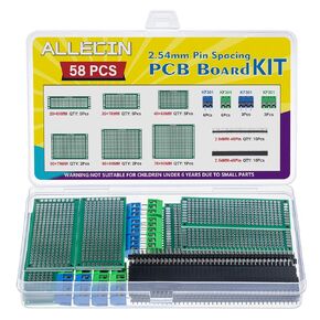 58Pcs 6 Sizes Double Sided PCB Circuit Prototype Solder Board Kit with 2.54mm 40pin Male Female Header Connector and 5mm KF301 Screw Terminal Block for Arduino Kits DIY Soldering