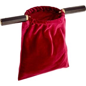 Velvet Church Tithe Offering Bag with Wooden Handles, Maroon, 11 1/4 Inch