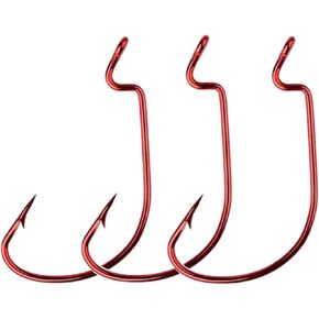 CAJOAUIS 100Pcs Offset Worm Fishing Hooks Red Jig Fish Hooks Size1# 2# 1/0 2/0 3/0 4/0 5/0