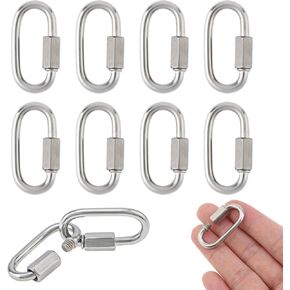 M3.5 304 Stainless Steel Chain Quick Links, 10 Pack 1/8 Inch Locking Screw Carabiners, Chain Hooks Connector, 174LBs Weight Capacity for Hiking, Camping, Outdoor Traveling Equipment