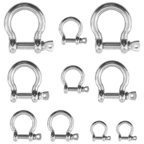 10Pcs 304 Stainless Steel M4 M5 M6 M8 M10 D Ring Shackles Screw Pin Anchor Shackle Forged Bow Shackles for Chains Wire Rope Lifting