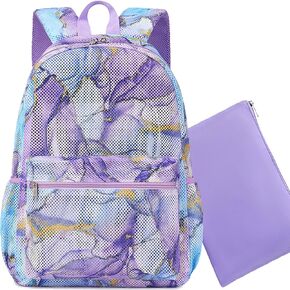 Jumpopack Mesh Backpack for Girls Kids Semi-Transparent Mesh School Backpack Bookbag Lightweight See Through Backpack for Beach Gym Travel(Butterfly)
