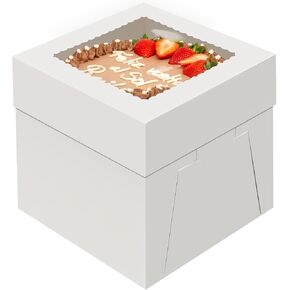 8x8x8 inch Cake Boxes, 4 Pack Cake Boxes with Window, White Cake Boxes, Disposable Bakery Boxes for Cake Cookies Pies Cupcakes Pastry