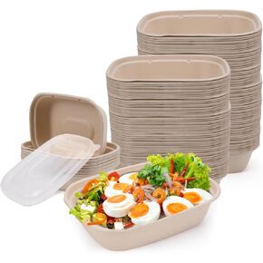 36 oz 50 Pack Large Paper Bowls with Lids, Disposable Bowls Bulk Leakproof and Microwave Safe for Hot/Cold Use (36OZ-50PACK)