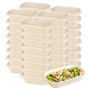 50 Pack Compostable Take Out Food Containers with PP Lid, 33 oz Disposable Cardboard Meal Prep Containers Biodegradable Paper Bowls Soup Serving Bowls for Salad, Leftovers