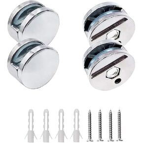 Mirror Clips, Zinc Alloy Mirror Floating Glass Clip - Round Wall Mounted Mirrors Bracket/Clip -Bathroom Mirrors Supporting Sheet Mirror Fixed Fitting Gloss - (8 Pcs)