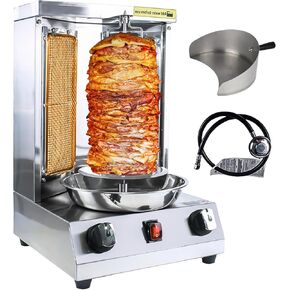 KOOTEN Shawarma Machine Vertical Propane Gyro Machine Chicken Roaster Machine Doner Kebab Machine wih 2 Burners and Meat Catch Pan