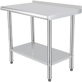 Stainless Steel Prep Table, 24 x 48 Inches Commercial Heavy Duty Work Table with Adjustable Undershelf and Backsplash, Food Prep Table for Kitchen, Restaurant, Home and Hotel