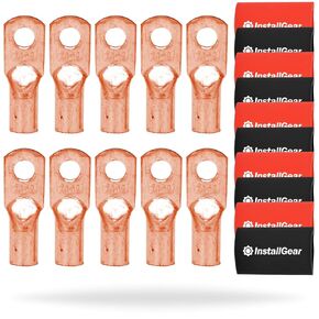InstallGear 4 Gauge AWG Pure Copper Lugs Ring Terminals Connectors with Heat Shrink (10 Pack) | Electrical Connectors, Heat Shrink 4 Gauge Wire Connectors for 4 Gauge Wire Terminals