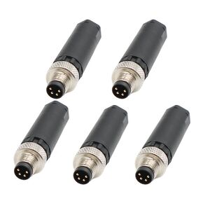 5Pcs M8 4 Pin Male Connector, Field Assembly Wireable Adapter 8mm IP67 Waterproof Straight Type Sensor A Code Unshiled Industrial Circular Connector for Electric Bicycles 60V 4A