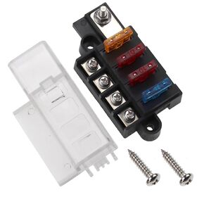 4-Way Blade Fuse Box with Cover 5045 ST Blade Fuse Block Compact 4 Circuit ATO Blade Fuse Box Block Holder for Car Boat