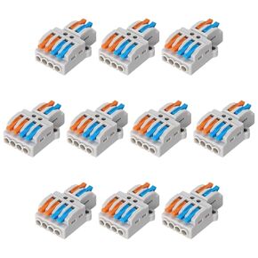 4PCS DIN Rail Terminal Blocks with 8PCS Removable Rail Clip Quick Wiring Cable Connectors Push-in Conductor Terminal Block (2 in 8 out)