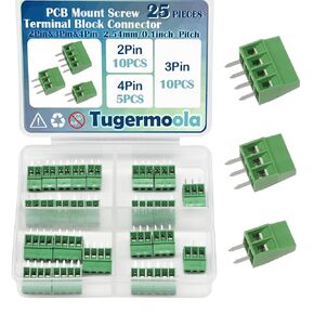 25PCS 2.54mm/0.1inch Pitch PCB Mount Screw Terminal Block Connector 2Pin 3Pin 4Pin Circuit Board Connectors PCB Wiring Terminals OLA009-25