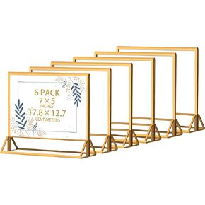 Acrylic Sign Holder 11"×8.5", Wedding Table Number Frames with Gold Borders, Double Sided Display for Horizontal Menu Holders, Clear Paper Stand Display for Party, Festival and Restaurant (6 Pack)