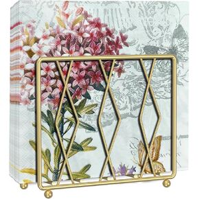 Napkin Holder for Table, Modern Metal Napkin Holders for Paper Napkins & Kitchen Dining Tables & Countertops, Elegant Standing Kitchen Napkin Holder Dispenser Suitable for All Room Decors Gold