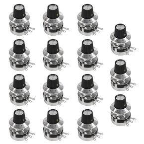 15pcs 100k Ohm Potentiometer 2W Rotary Potentiometer Single Turn Carbon Potentiometer with Knob and Dial for Motor Speed Control(WTH118-2W 100K)