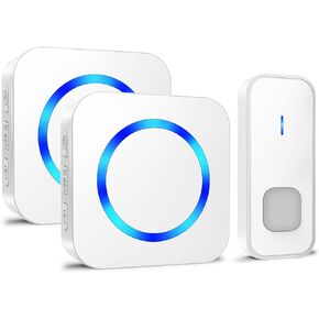 Wireless Doorbell Easy Install at 1,300ft Long Range Loud Enough with 55 Chimes 5 Volume Levels and Mute Mode LED Doorbell for Classroom Home Office,1 Battery Operated Push Button 2 Receivers,Black