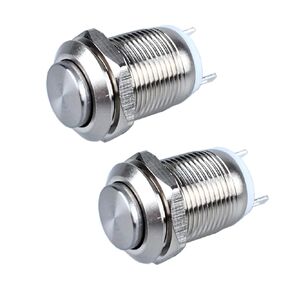 2-Pack 12mm Momentary Metal Waterproof Push Button Switch Raised Head 1/2" Mounting Hole with Pre-soldered Cable 250V 3A 1NO