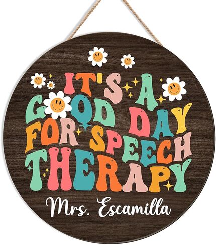 Speech Therapy Welcome Sign for Classroom Door Decorations Wooden Personalized Teacher Speech Therapist Door Sign for Classroom Door Hanger Teacher's Name Sign for Classroom Back to School 12" in Kuwait