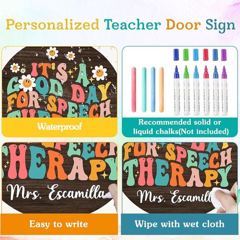 Speech Therapy Welcome Sign for Classroom Door Decorations Wooden Personalized Teacher Speech Therapist Door Sign for Classroom Door Hanger Teacher's Name Sign for Classroom Back to School 12" in Kuwait