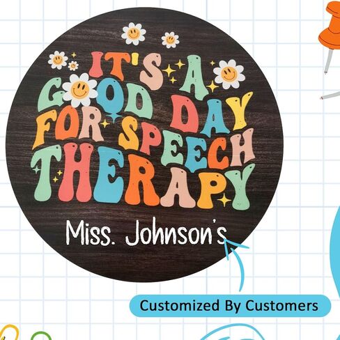 Speech Therapy Welcome Sign for Classroom Door Decorations Wooden Personalized Teacher Speech Therapist Door Sign for Classroom Door Hanger Teacher's Name Sign for Classroom Back to School 12" in Kuwait