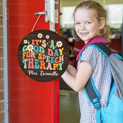 Speech Therapy Welcome Sign for Classroom Door Decorations Wooden Personalized Teacher Speech Therapist Door Sign for Classroom Door Hanger Teacher's Name Sign for Classroom Back to School 12" in Kuwait