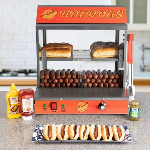 Hot Dog Machine - 34.5L Hot Dog Steamer with Bun Warmer - 1200W Hotdog Maker Holds 175 Hot Dogs and 40 Buns - Hot Dog Cooker by Great Northern Popcorn in Saudi Arabia