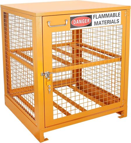 خزانة تخزين أسطوانية أفقية، سعة 4 أسطوانات، 31 بوصة طول × 30 بوصة عرض × 35 بوصة ارتفاع، طلاء مسحوق أصفر، مناسب لأسطوانات غاز البترول المسال 3,5,11,20,30 و33 رطلًا in Kuwait
