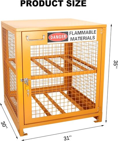 خزانة تخزين أسطوانية أفقية، سعة 4 أسطوانات، 31 بوصة طول × 30 بوصة عرض × 35 بوصة ارتفاع، طلاء مسحوق أصفر، مناسب لأسطوانات غاز البترول المسال 3,5,11,20,30 و33 رطلًا in Kuwait