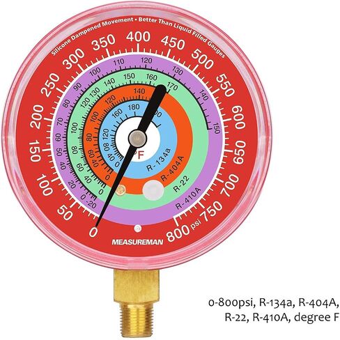 MEASUREMAN Refrigeration Pressure Gauge Kit, 3-1/8" Dial, Blue Dial & Red Dial, 1/8" NPT Lower Mount, 30inHg-0-250psi, 250-500psi & 0-800psi in Saudi Arabia