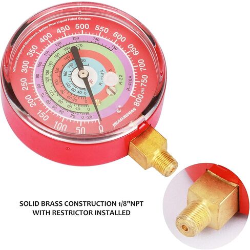 MEASUREMAN Refrigeration Pressure Gauge Kit, 3-1/8" Dial, Blue Dial & Red Dial, 1/8" NPT Lower Mount, 30inHg-0-250psi, 250-500psi & 0-800psi in Saudi Arabia
