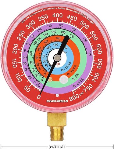 MEASUREMAN Refrigeration Pressure Gauge Kit, 3-1/8" Dial, Blue Dial & Red Dial, 1/8" NPT Lower Mount, 30inHg-0-250psi, 250-500psi & 0-800psi in Saudi Arabia