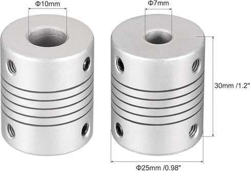 uxcell 10mm to 7mm Aluminum Alloy Shaft Coupling Flexible Coupler Motor Connector Joint L30xD25 Silver in Saudi Arabia
